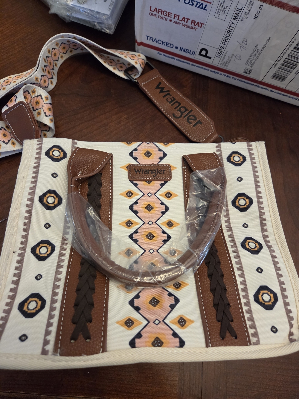 Wrangler Cream, Brown & Pink Southwestern Tote